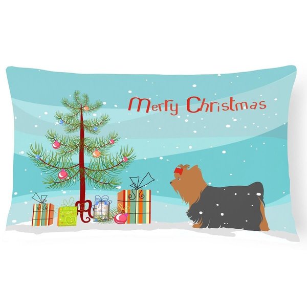 Carolines Treasures Yorkshire Terrier Yorkie Merry Christmas Tree Canvas Fabric Decorative Pillow CA66663